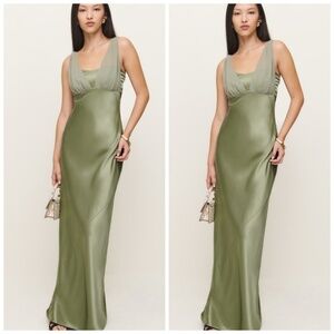 Reformation Lune Silk Maxi Dress Artichoke Green - Size 10 - with tags